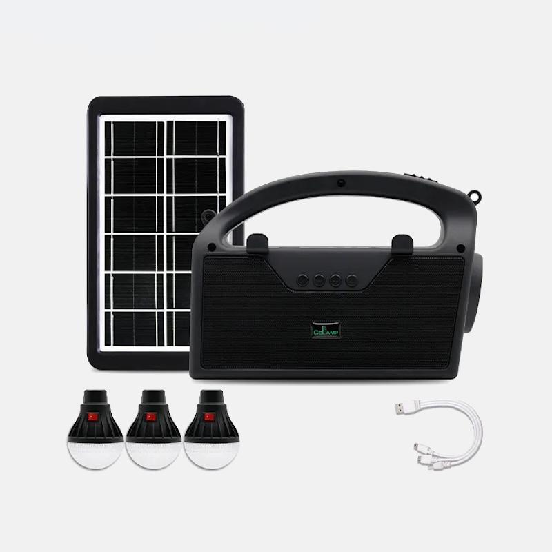 Портативная станция ES005 с солнечной панелью, 3-мя лампочками, USB, Bluetooth, FM-радио, MP3 и подставкой для телефона