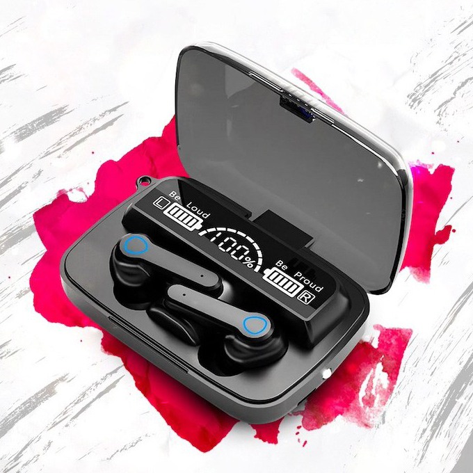 Беспроводные наушники M19 с микрофоном и док станцией-кейсом с PowerBank